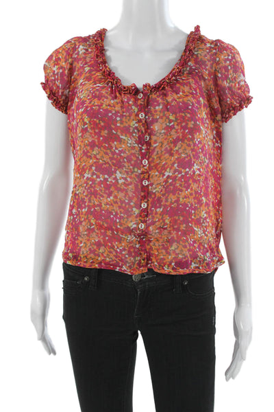French Connection Women V-Neck Geometric Multicolor Blouse Short-Sleeve Size 0