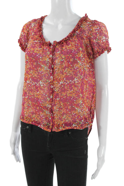 French Connection Women V-Neck Geometric Multicolor Blouse Short-Sleeve Size 0