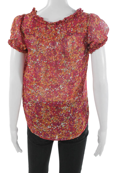 French Connection Women V-Neck Geometric Multicolor Blouse Short-Sleeve Size 0