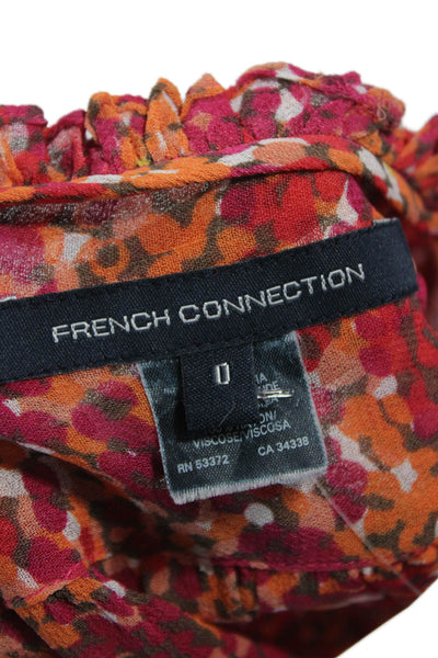 French Connection Women V-Neck Geometric Multicolor Blouse Short-Sleeve Size 0
