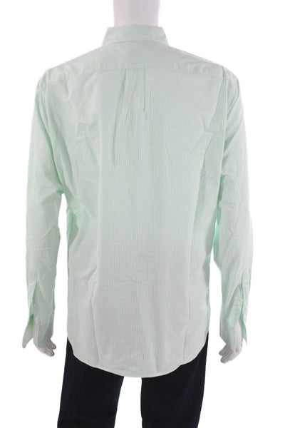 J Crew Mens Button Up Dress Shirt Green Striped 100% Cotton Long Sleeve Size L