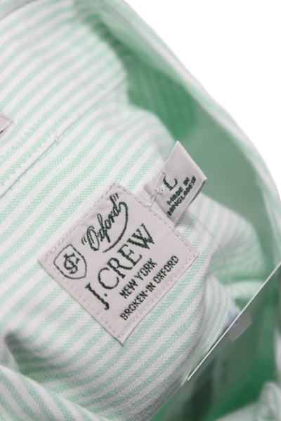 J Crew Mens Button Up Dress Shirt Green Striped 100% Cotton Long Sleeve Size L