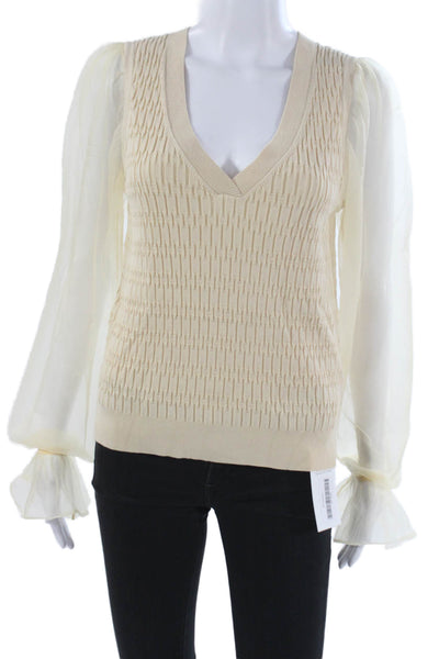 Maeve Anthropologie Womens Pullover V-Neck Beige Sweater Size M