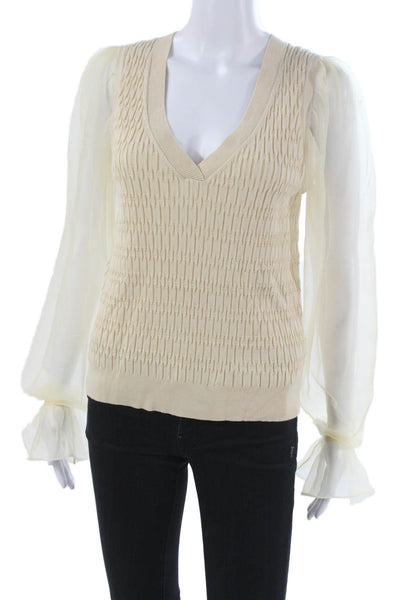 Maeve Anthropologie Womens Pullover V-Neck Beige Sweater Size M