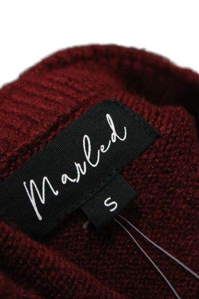 Marled Women Pullover Sweater Red Embellished Short Sleeve Round Neck Size S