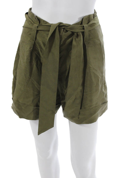 Theory Women Paperbag Tie Waist Silk Shorts Green Size 2