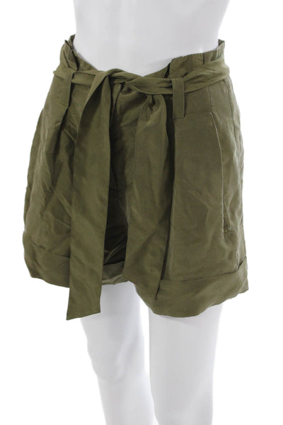 Theory Women Paperbag Tie Waist Silk Shorts Green Size 2