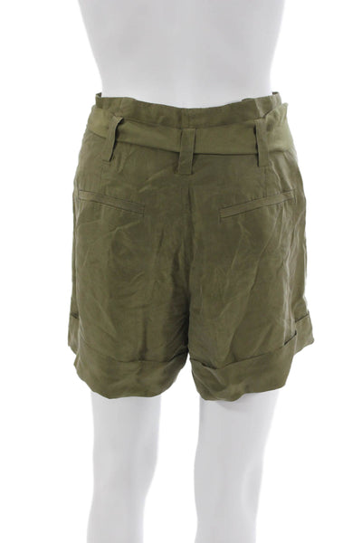 Theory Women Paperbag Tie Waist Silk Shorts Green Size 2