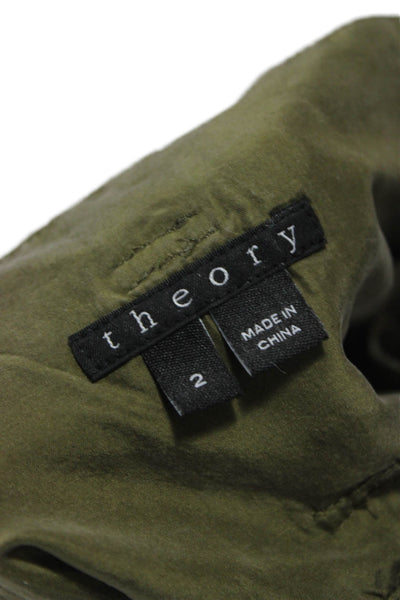 Theory Women Paperbag Tie Waist Silk Shorts Green Size 2