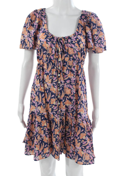 J Crew Women Basic Floral Cotton Scoop Neck Short Sleeve Dress Size XS