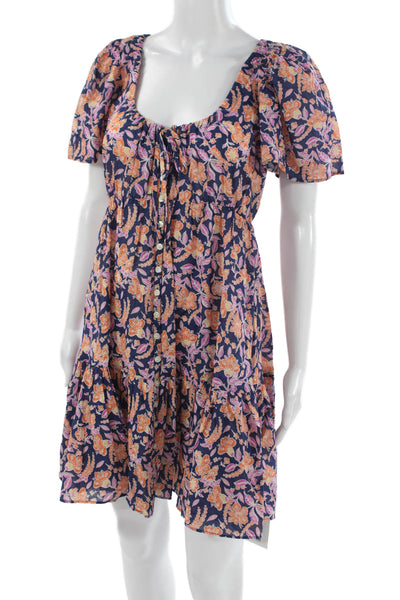 J Crew Women Basic Floral Cotton Scoop Neck Short Sleeve Dress Size XS