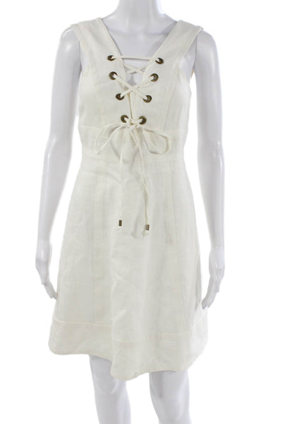 J Crew Womens Fit & Flare Linen V Neck Sleeveless White Dress Size 0