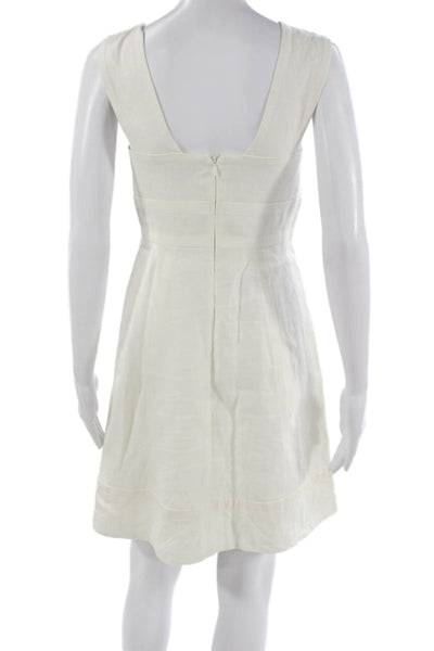 J Crew Womens Fit & Flare Linen V Neck Sleeveless White Dress Size 0