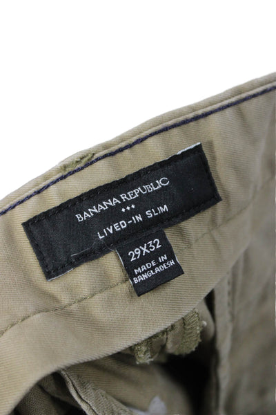 Banana Republic Mens Chino Pants Green Button Closure Size 29