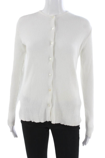 Ralph Ralph Lauren Women Basic Button-Up White Ribbed Knit Long Sleeve Size S