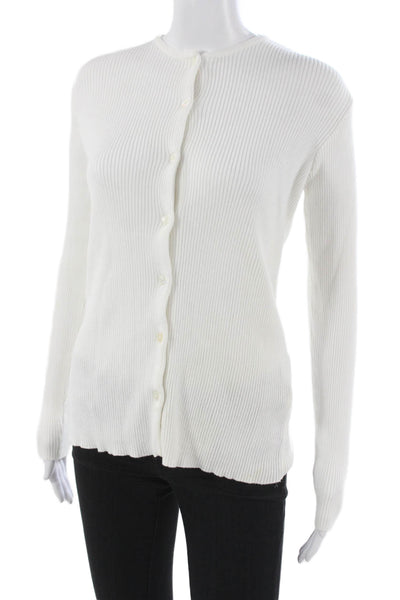 Ralph Ralph Lauren Women Basic Button-Up White Ribbed Knit Long Sleeve Size S