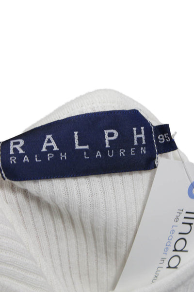 Ralph Ralph Lauren Women Basic Button-Up White Ribbed Knit Long Sleeve Size S