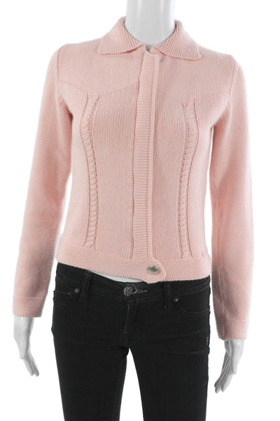 Escada Sport Womens Pink Cotton Collared Zip Cardigan Sporty Long Sleeve Size S