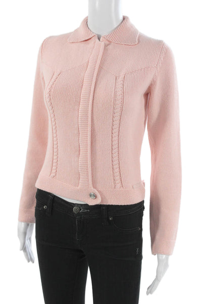Escada Sport Womens Pink Cotton Collared Zip Cardigan Sporty Long Sleeve Size S