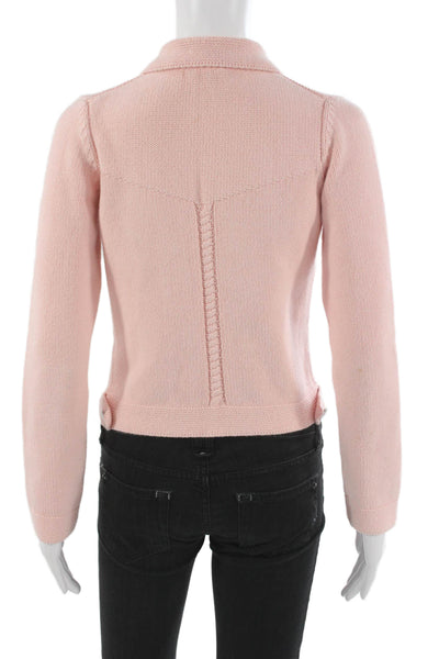 Escada Sport Womens Pink Cotton Collared Zip Cardigan Sporty Long Sleeve Size S