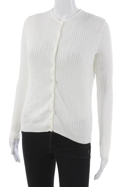 Ralph Lauren Sport Women Cardigan White Cotton Round Neck Long Sleeve Size S