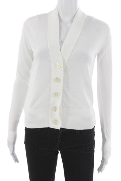 J Crew Womens Cardigan V Neck Cotton Blend Long Sleeve White Size 2XS