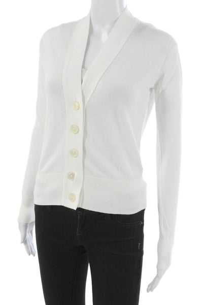 J Crew Womens Cardigan V Neck Cotton Blend Long Sleeve White Size 2XS