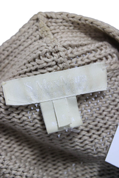 S Max Mara Womens Cardigan Sweater Beige Cotton Collared Button Size S