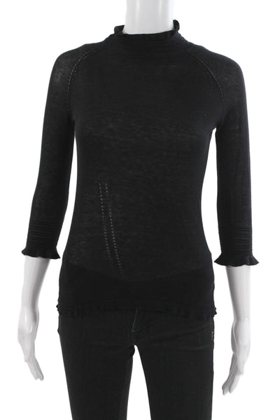 Parallel Women Black High Neck 3/4 Sleeve Basic Blouse Size S