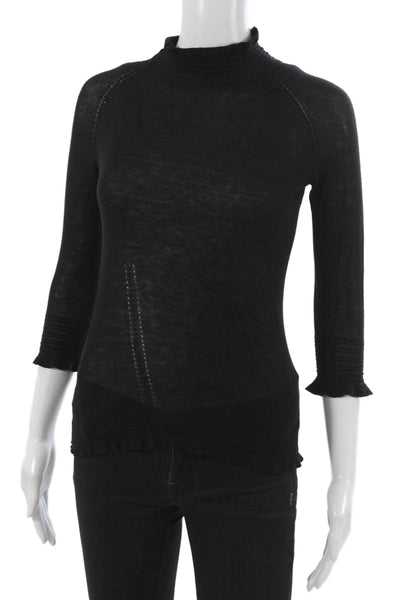 Parallel Women Black High Neck 3/4 Sleeve Basic Blouse Size S