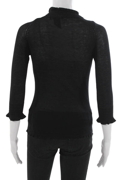 Parallel Women Black High Neck 3/4 Sleeve Basic Blouse Size S