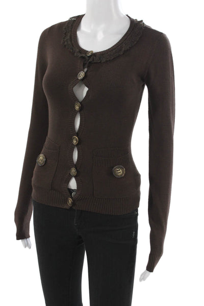 D&G Dolce & Gabbana Women Cardigan Brown Nylon Round Neck Long Sleeve Size XS