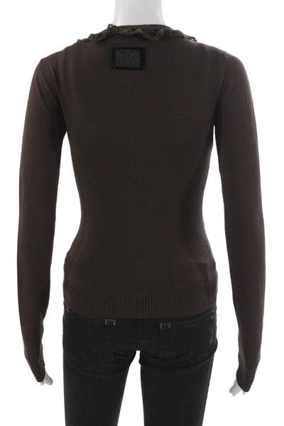 D&G Dolce & Gabbana Women Cardigan Brown Nylon Round Neck Long Sleeve Size XS