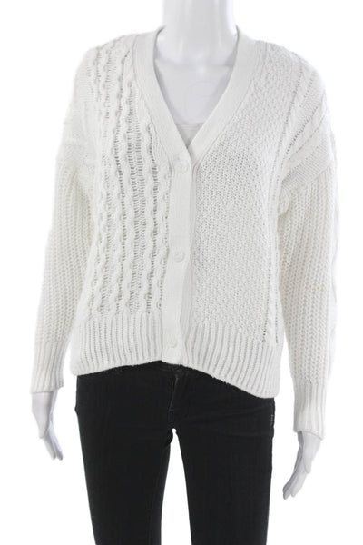 360 Sweater Women Cardigan White V-Neck Cotton Long Sleeve Size XS