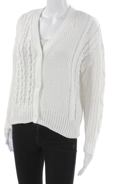 360 Sweater Women Cardigan White V-Neck Cotton Long Sleeve Size XS
