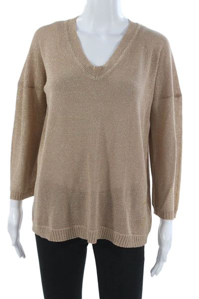 Whitley Kros Womens V-Neck Pullover Sweater Beige 3/4 Sleeve Cotton Size M