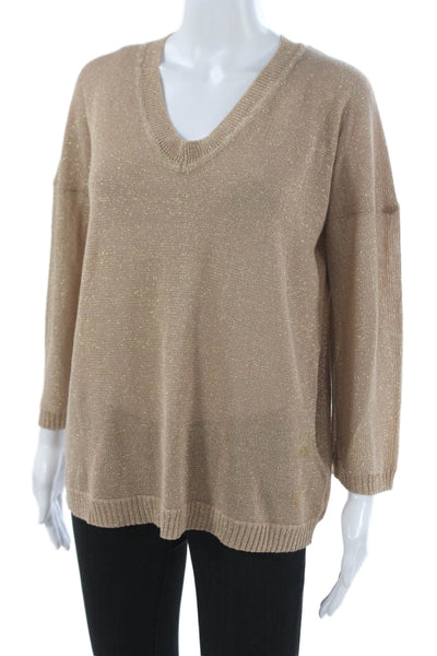 Whitley Kros Womens V-Neck Pullover Sweater Beige 3/4 Sleeve Cotton Size M