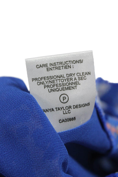 Tanya Taylor Women Blue Silk Floral V-Neck Sleeveless Button Blouse Size 2