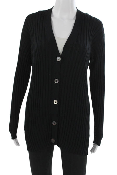 Zanone Womens Silk V-Neck Cardigan Black Long Sleeve Solid Fall Size 42