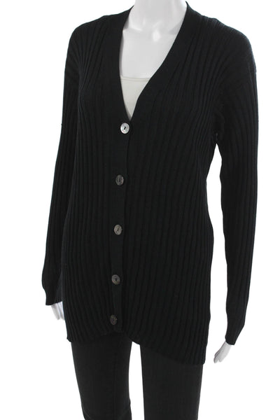 Zanone Womens Silk V-Neck Cardigan Black Long Sleeve Solid Fall Size 42