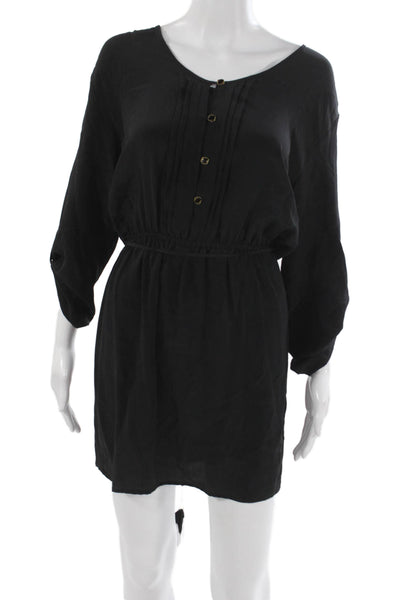 Yumi Kim Womens Blouson Scoop Neck Silk Black Dress 3/4 Sleeve Size S