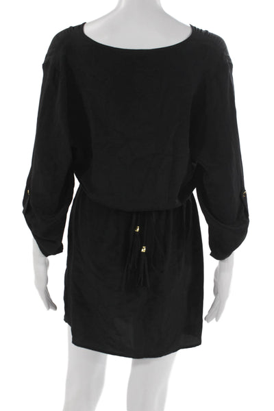 Yumi Kim Womens Blouson Scoop Neck Silk Black Dress 3/4 Sleeve Size S