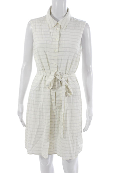 Adrianna Papell Women Shirt Dress White Striped Sleeveless Size 6