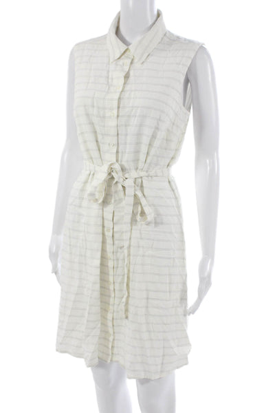 Adrianna Papell Women Shirt Dress White Striped Sleeveless Size 6
