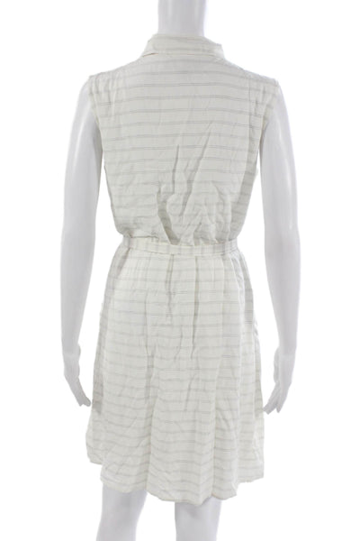 Adrianna Papell Women Shirt Dress White Striped Sleeveless Size 6