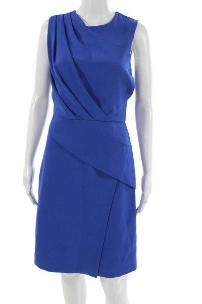 Reiss Women A-Line Dress Blue Round Neck Knee Length Polyester Size 4