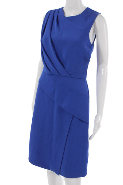 Reiss Women A-Line Dress Blue Round Neck Knee Length Polyester Size 4