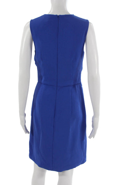 Reiss Women A-Line Dress Blue Round Neck Knee Length Polyester Size 4