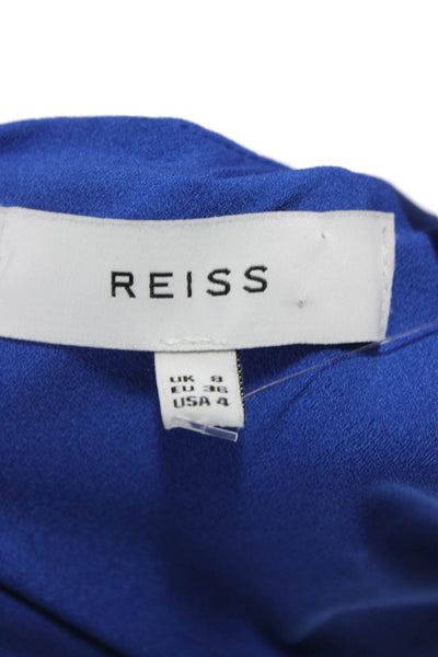 Reiss Women A-Line Dress Blue Round Neck Knee Length Polyester Size 4