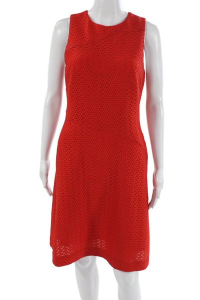 Reiss Women Sheath Dress Red Geometric Knee Length Sleeveless Round Neck Size 6